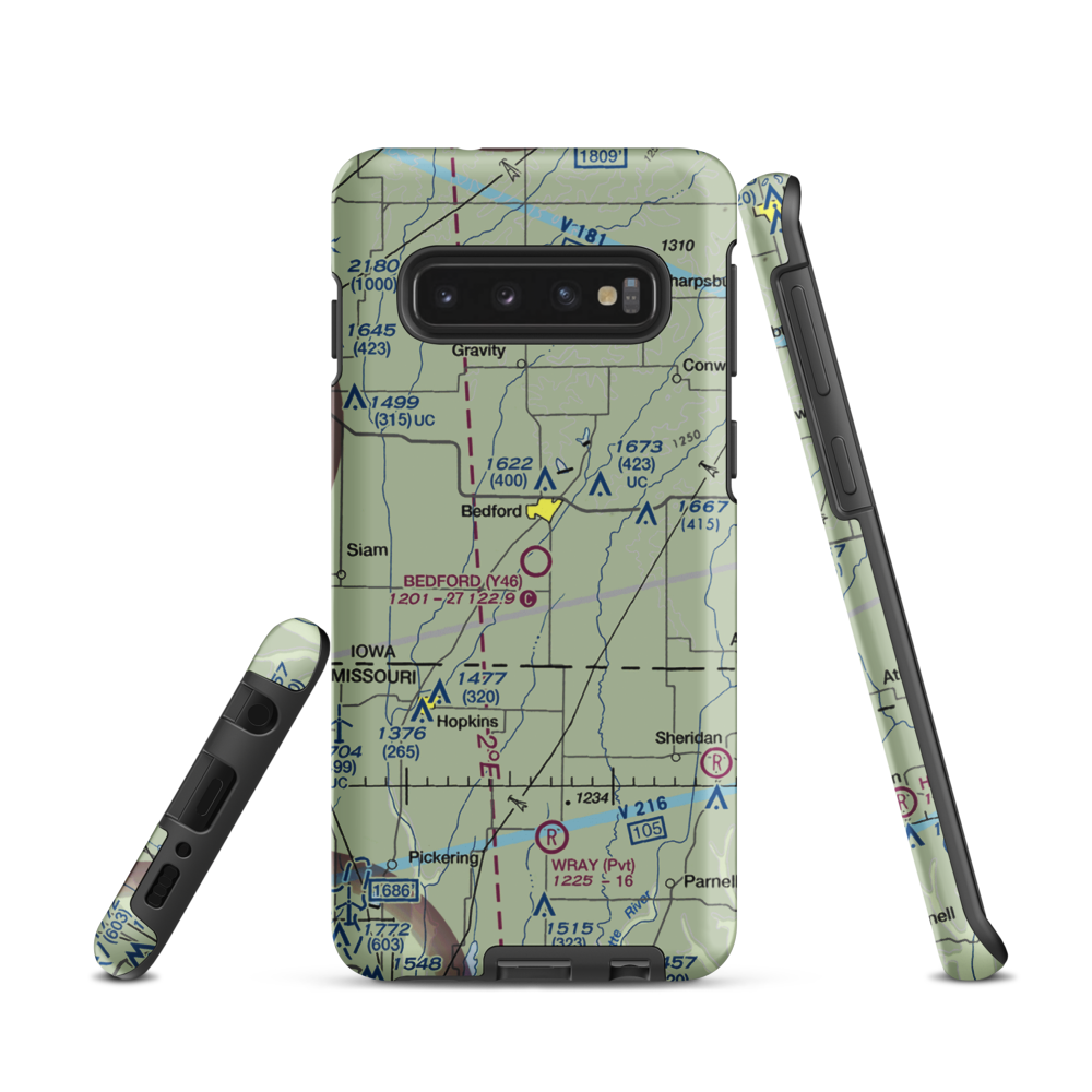 Bedford Municipal Airport (Y46) VFR Sectional Samsung Phone Case Samsung Galaxy S10 model shown