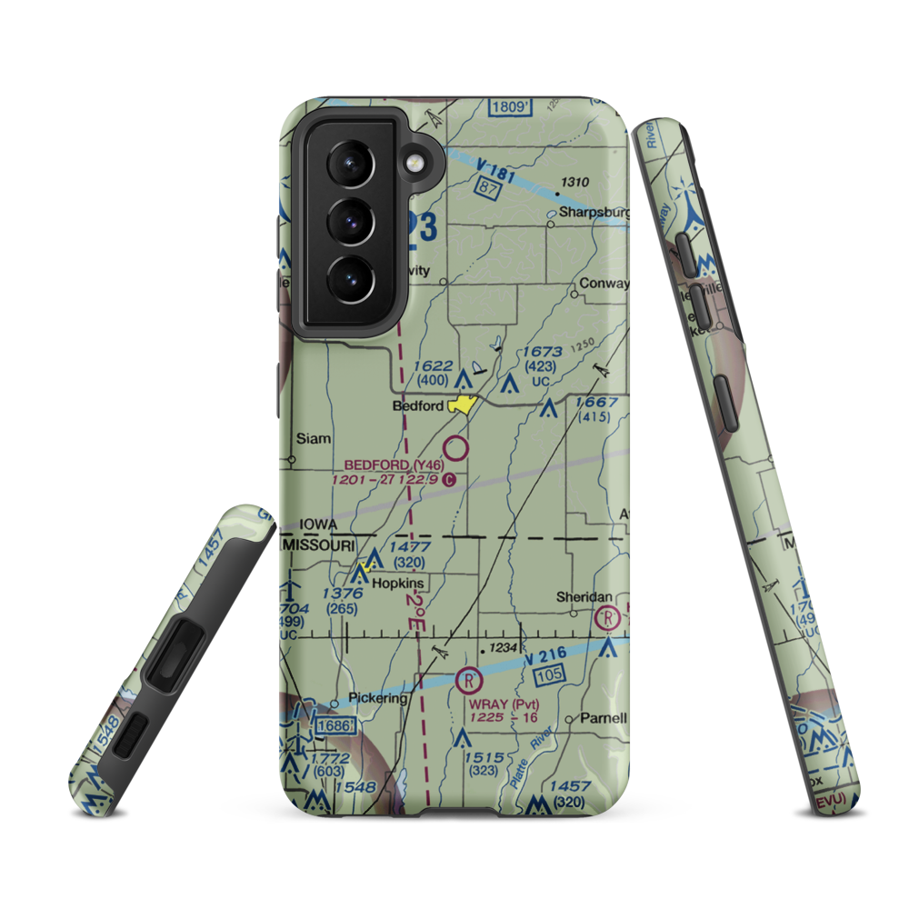 Bedford Municipal Airport (Y46) VFR Sectional Samsung Phone Case Samsung Galaxy S21 FE model shown