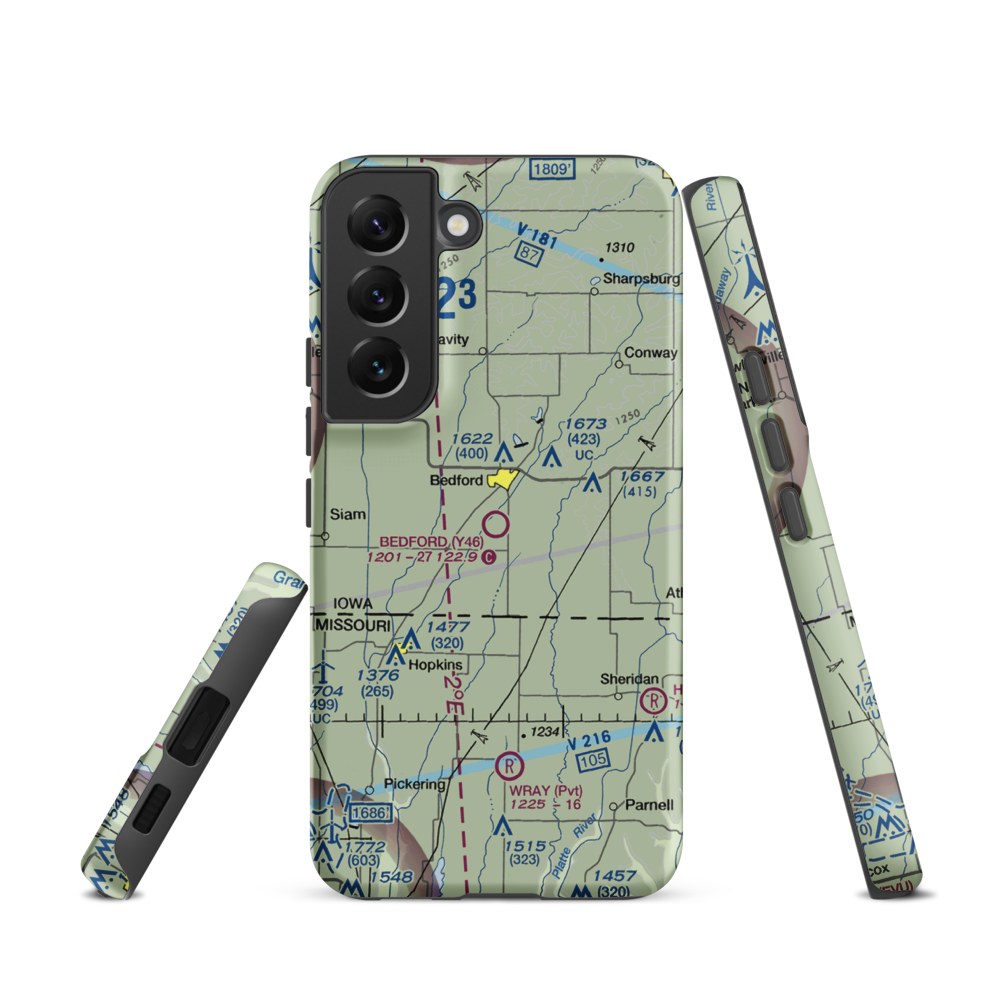 Bedford Municipal Airport (Y46) VFR Sectional Samsung Phone Case Samsung Galaxy S22 model shown