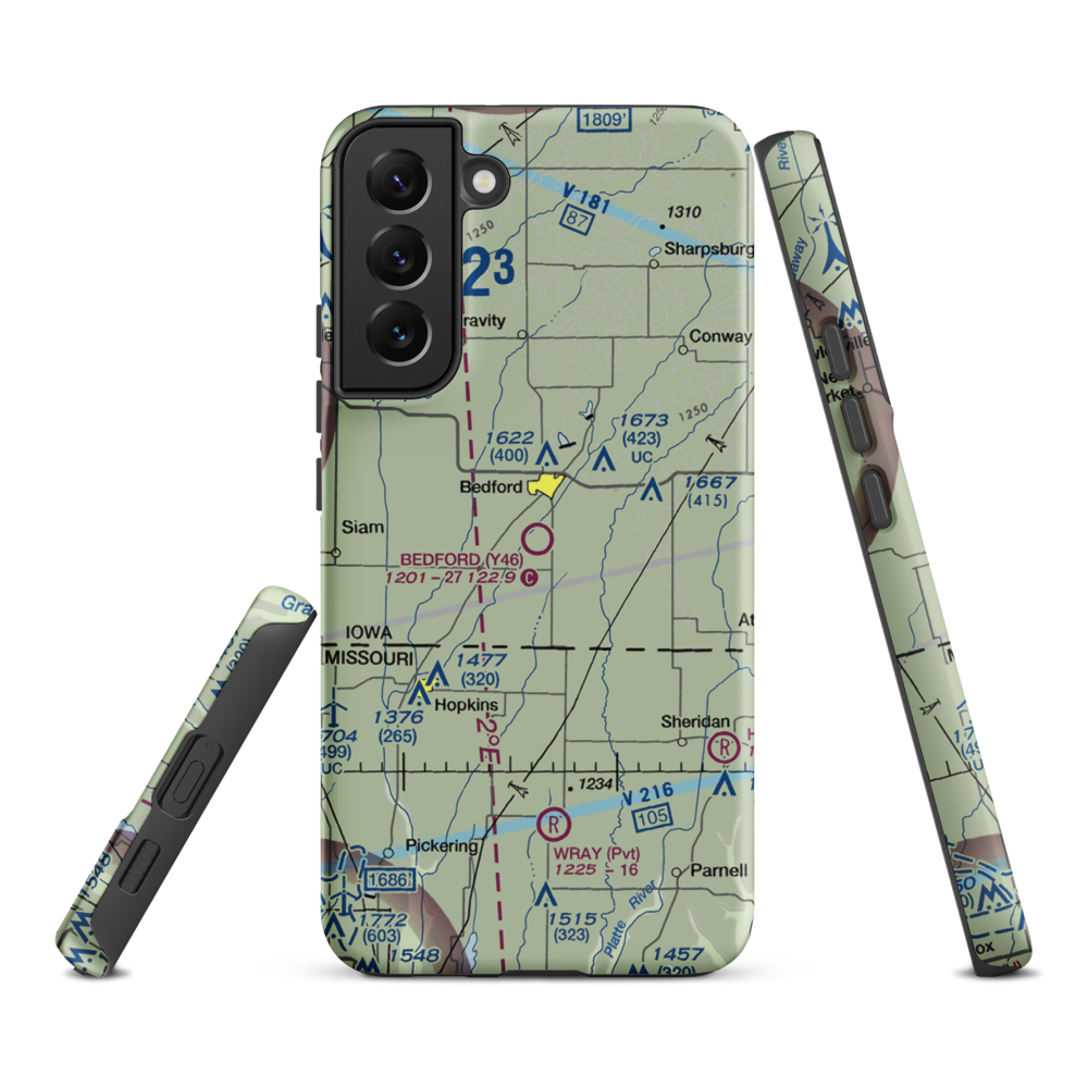 Bedford Municipal Airport (Y46) VFR Sectional Samsung Phone Case Samsung Galaxy S22 Plus model shown
