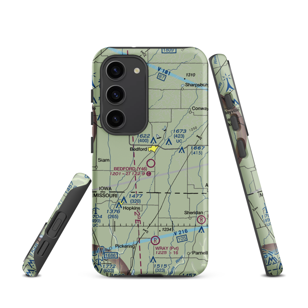 Bedford Municipal Airport (Y46) VFR Sectional Samsung Phone Case Samsung Galaxy S23 model shown