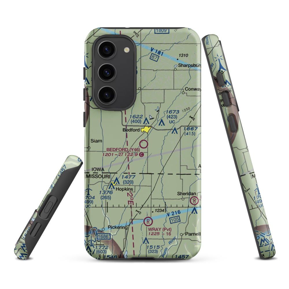 Bedford Municipal Airport (Y46) VFR Sectional Samsung Phone Case Samsung Galaxy S23 Plus model shown