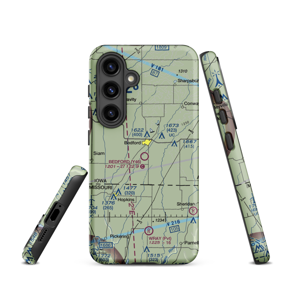 Bedford Municipal Airport (Y46) VFR Sectional Samsung Phone Case Samsung Galaxy S24 model shown