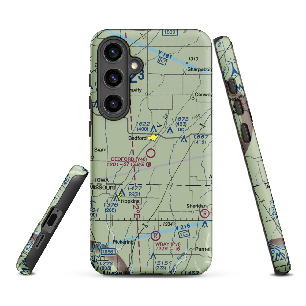 Bedford Municipal Airport (Y46) VFR Sectional Samsung Phone Case Samsung Galaxy S24 Plus model shown