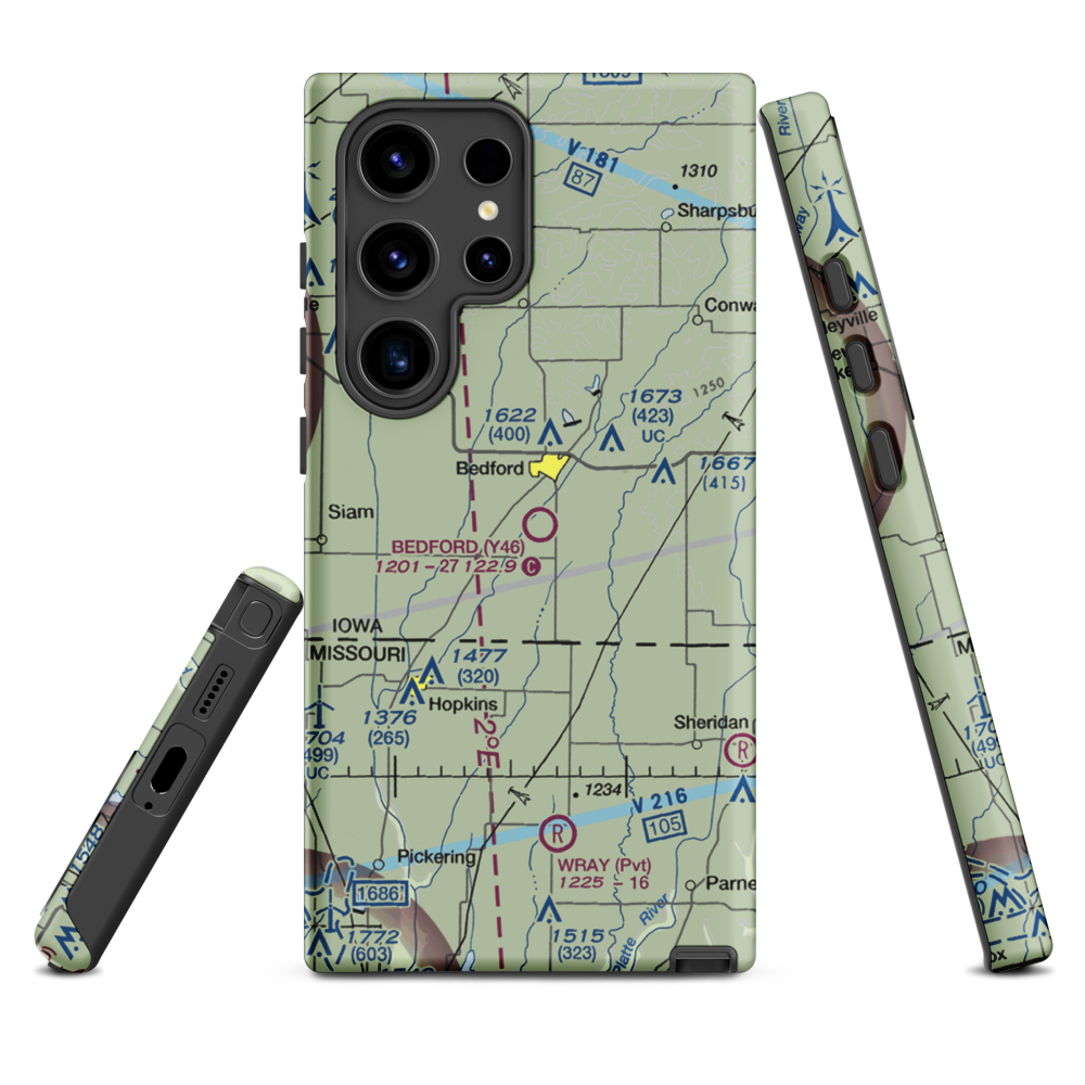Bedford Municipal Airport (Y46) VFR Sectional Samsung Phone Case Samsung Galaxy S24 Ultra model shown