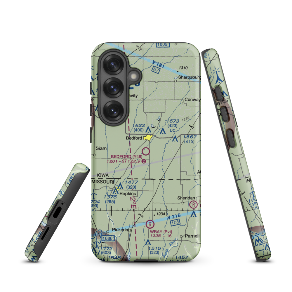Bedford Municipal Airport (Y46) VFR Sectional Samsung Phone Case Samsung Galaxy S25 model shown