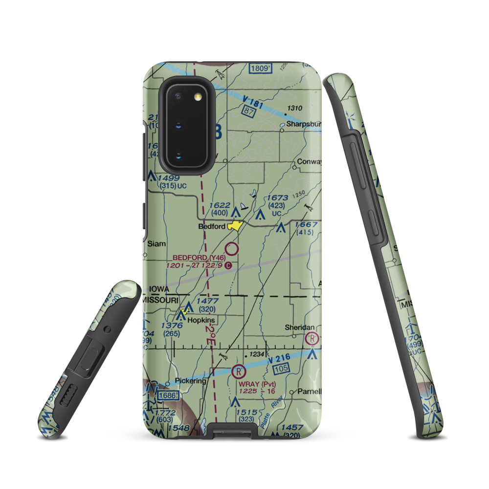 Bedford Municipal Airport (Y46) VFR Sectional Samsung Phone Case Samsung Galaxy S20 model shown
