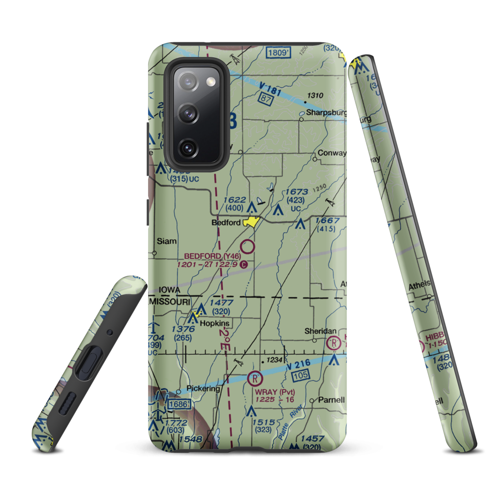 Bedford Municipal Airport (Y46) VFR Sectional Samsung Phone Case Samsung Galaxy S20 FE model shown
