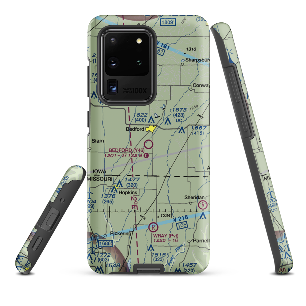 Bedford Municipal Airport (Y46) VFR Sectional Samsung Phone Case Samsung Galaxy S20 Ultra model shown