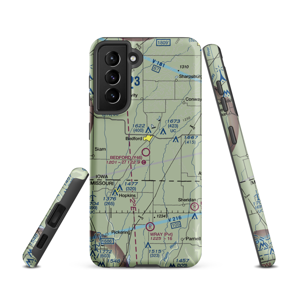 Bedford Municipal Airport (Y46) VFR Sectional Samsung Phone Case Samsung Galaxy S21 model shown