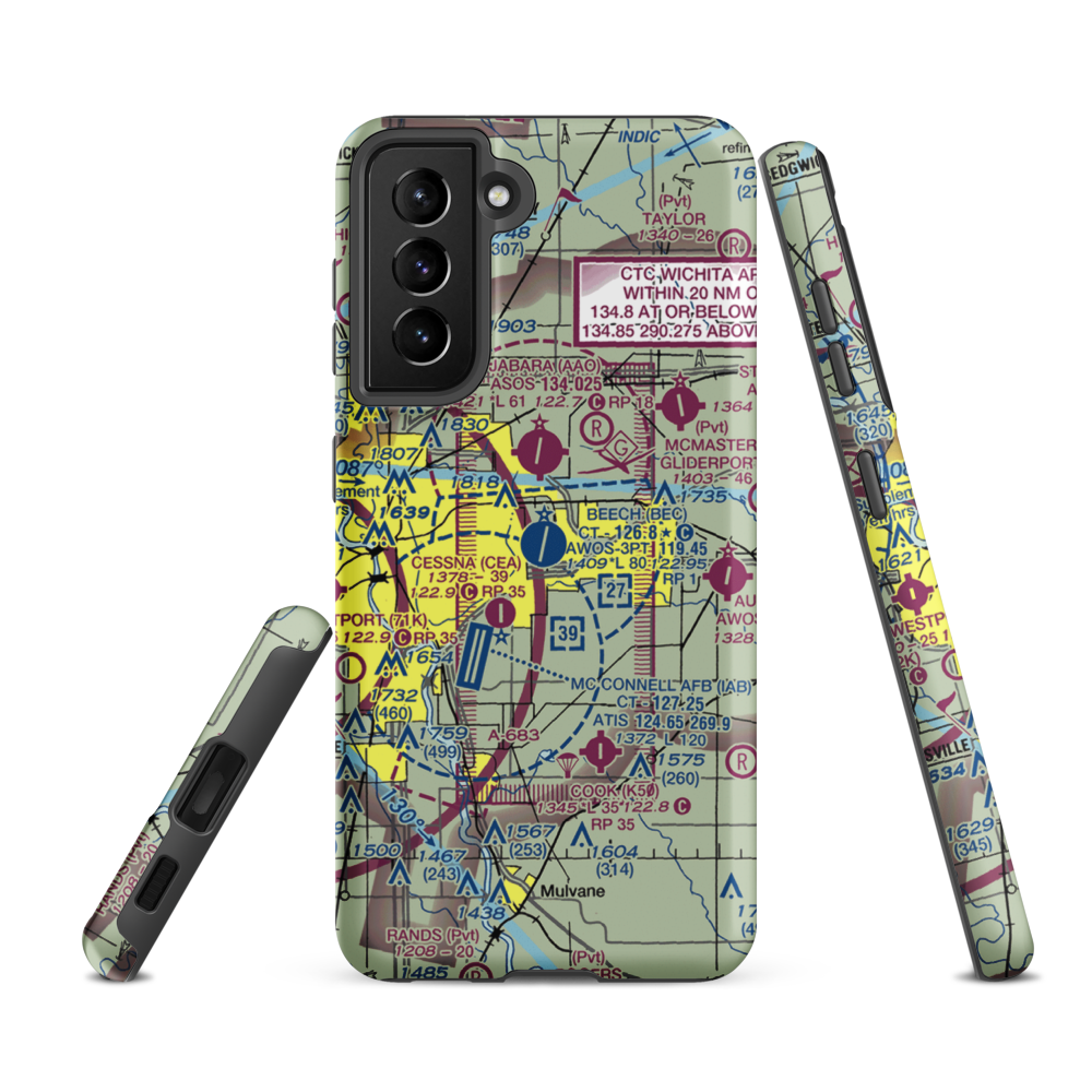 Beech Factory Airport (BEC) VFR Sectional Samsung Phone Case Samsung Galaxy S21 FE model shown