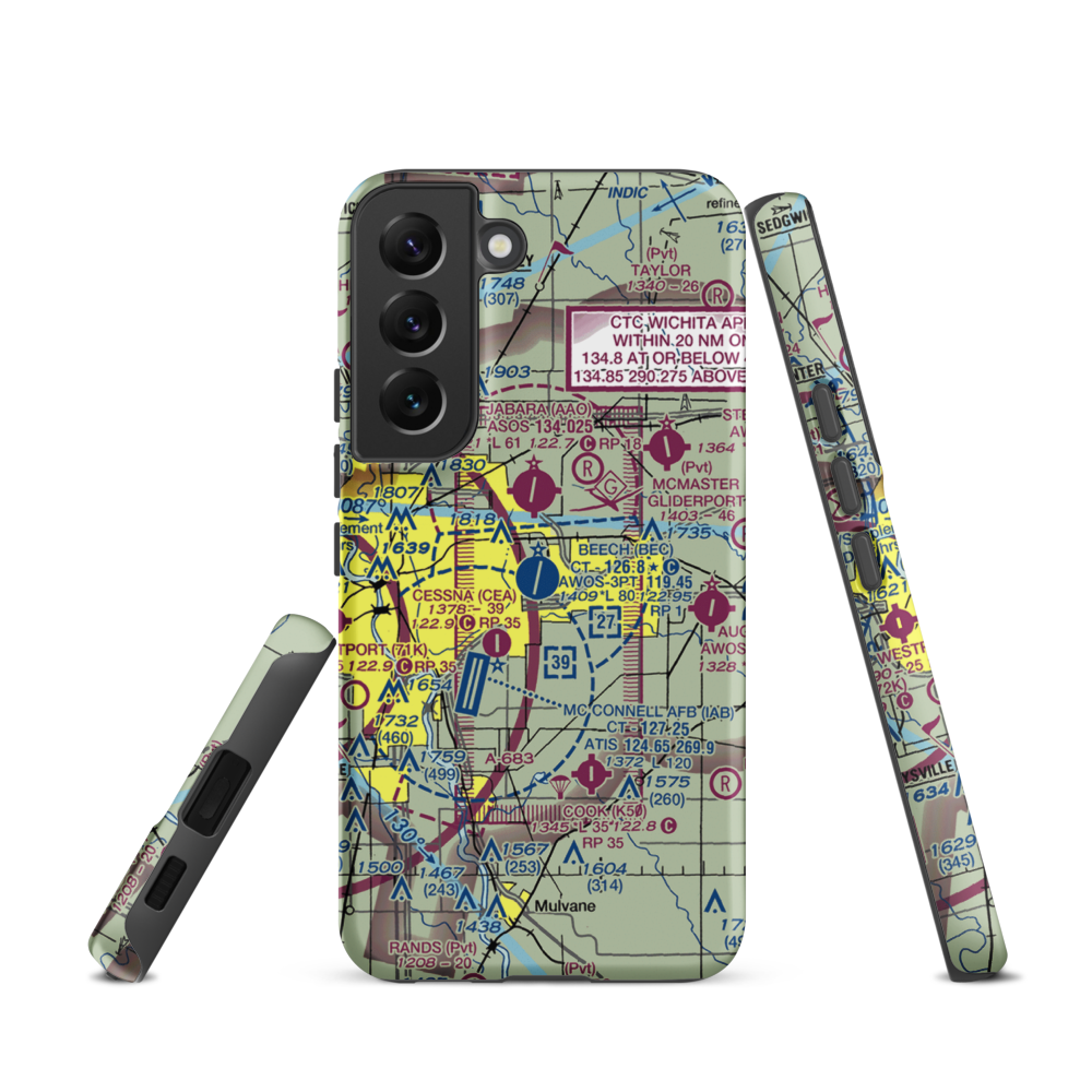 Beech Factory Airport (BEC) VFR Sectional Samsung Phone Case Samsung Galaxy S22 model shown