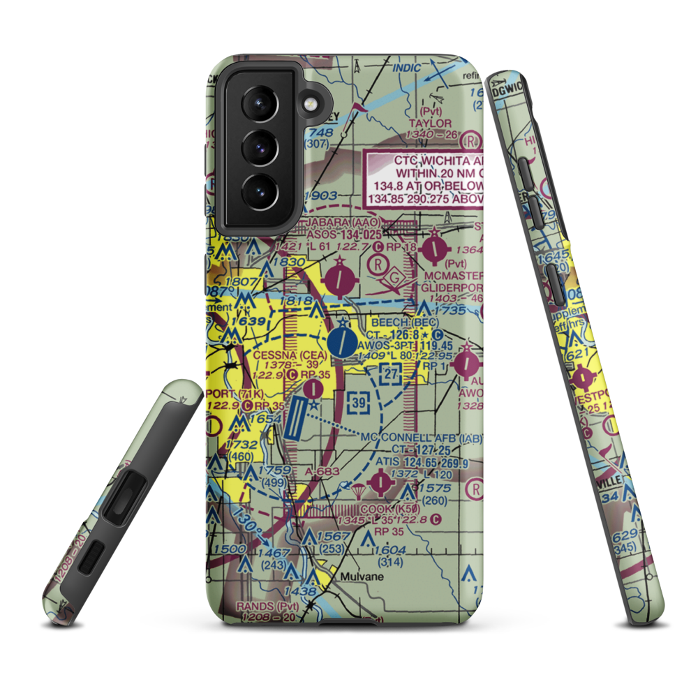 Beech Factory Airport (BEC) VFR Sectional Samsung Phone Case Samsung Galaxy S21 Plus model shown