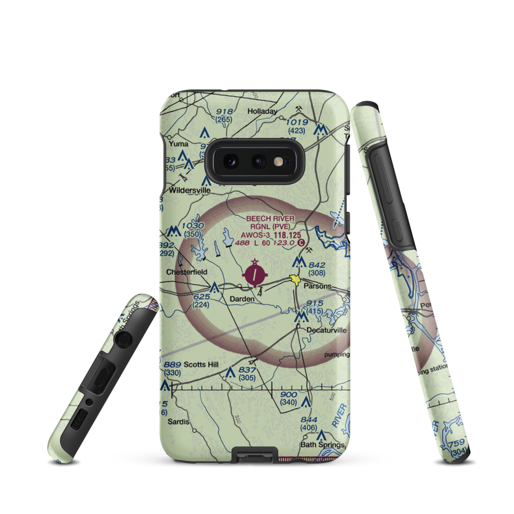 Beech River Regional Airport (PVE) VFR Sectional Samsung Phone Case Samsung Galaxy S10e model shown