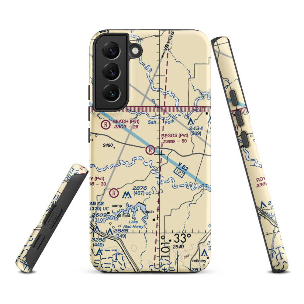 Beggs Ranch Airport (9TX6) VFR Sectional Samsung Phone Case Samsung Galaxy S22 Plus model shown