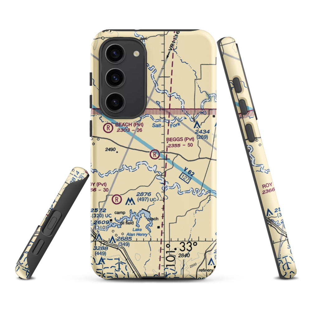 Beggs Ranch Airport (9TX6) VFR Sectional Samsung Phone Case Samsung Galaxy S23 Plus model shown