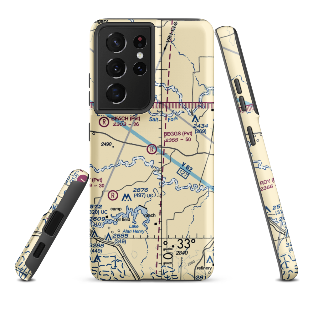 Beggs Ranch Airport (9TX6) VFR Sectional Samsung Phone Case Samsung Galaxy S21 Plus model shown