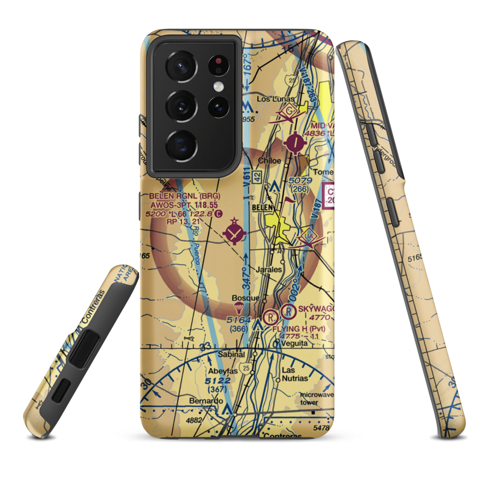 Belen Regional Airport (BRG) VFR Sectional Samsung Phone Case Samsung Galaxy S21 Plus model shown