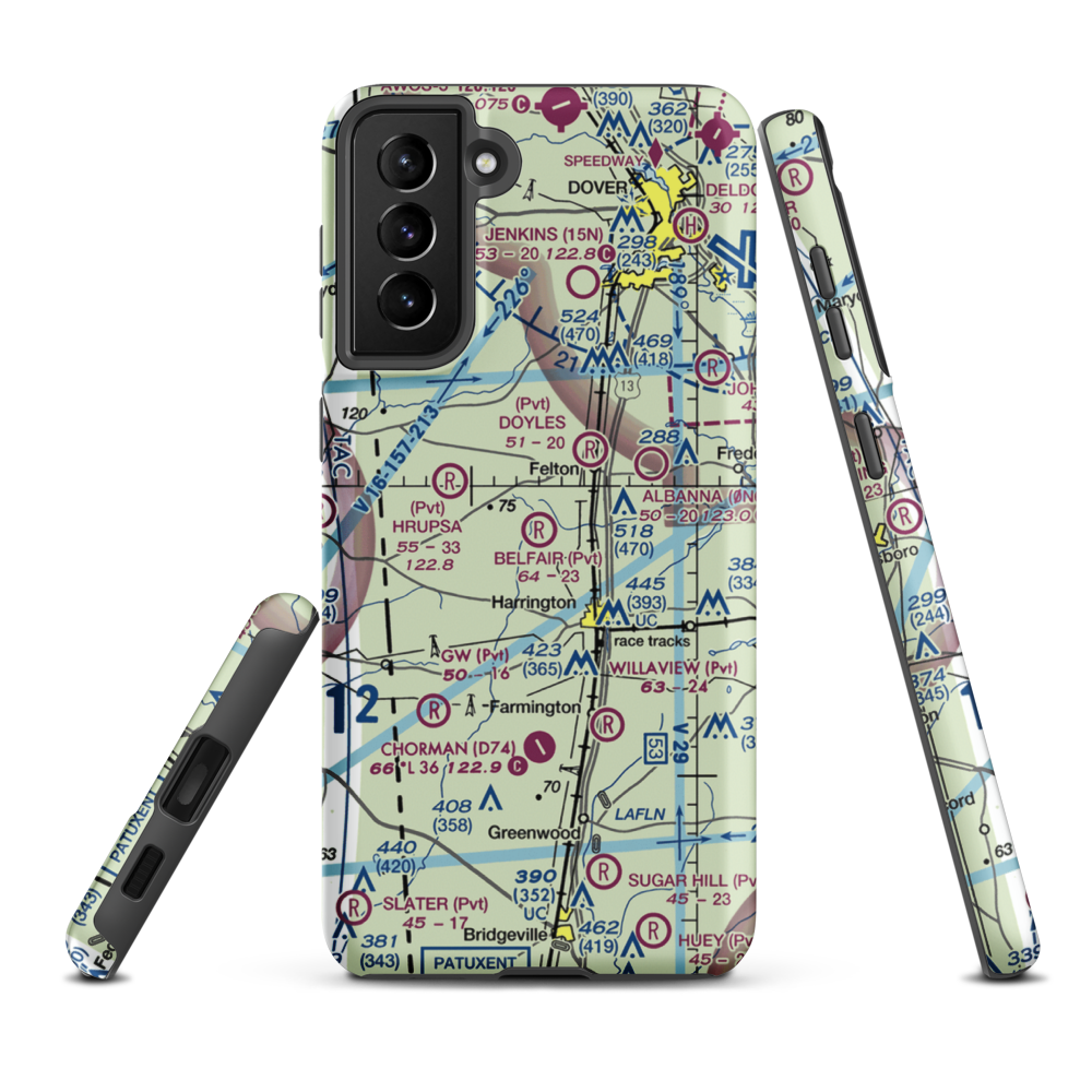 Belfair Airport (DE32) VFR Sectional Samsung Phone Case Samsung Galaxy S21 Plus model shown