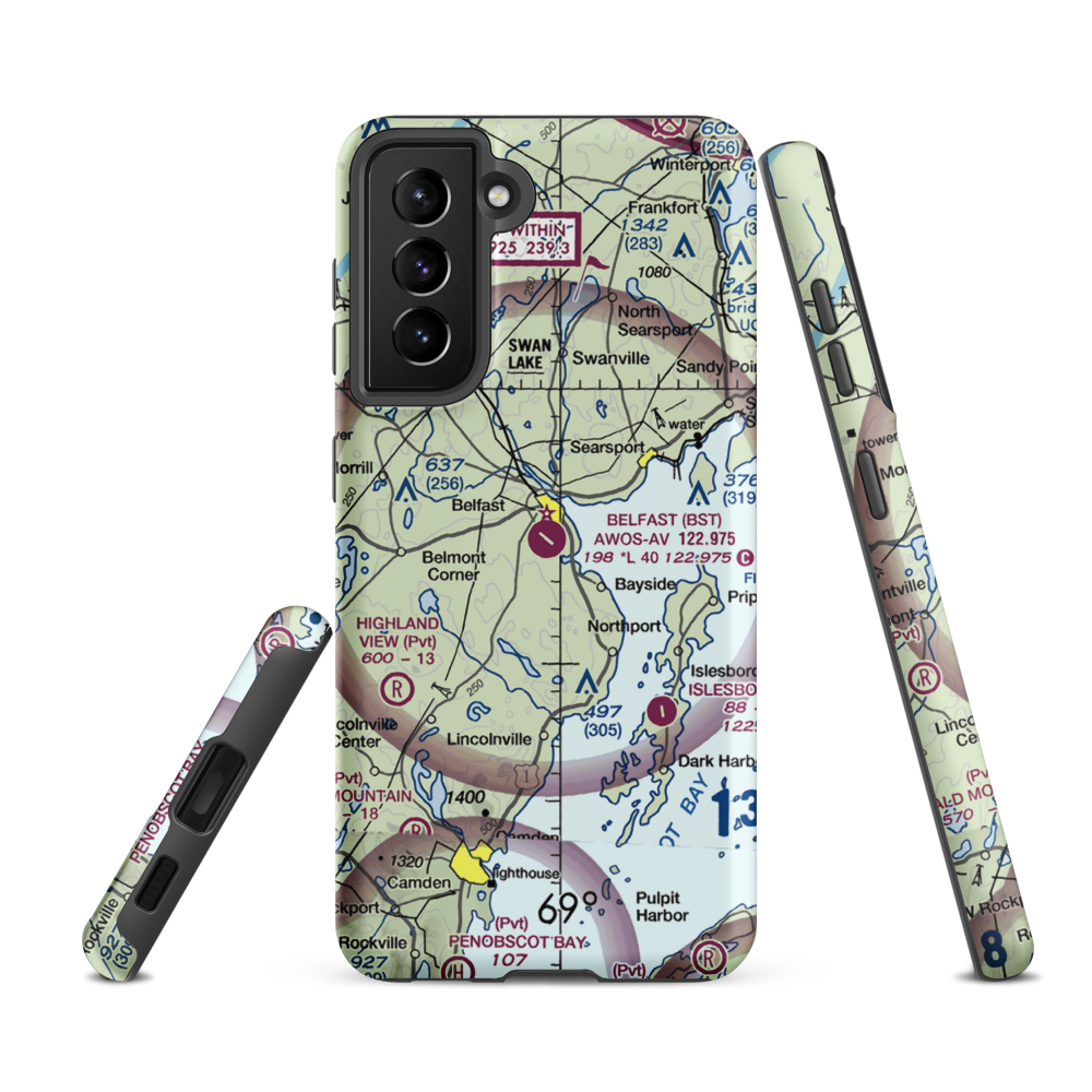 Belfast Municipal Airport (BST) VFR Sectional Samsung Phone Case Samsung Galaxy S21 Ultra model shown