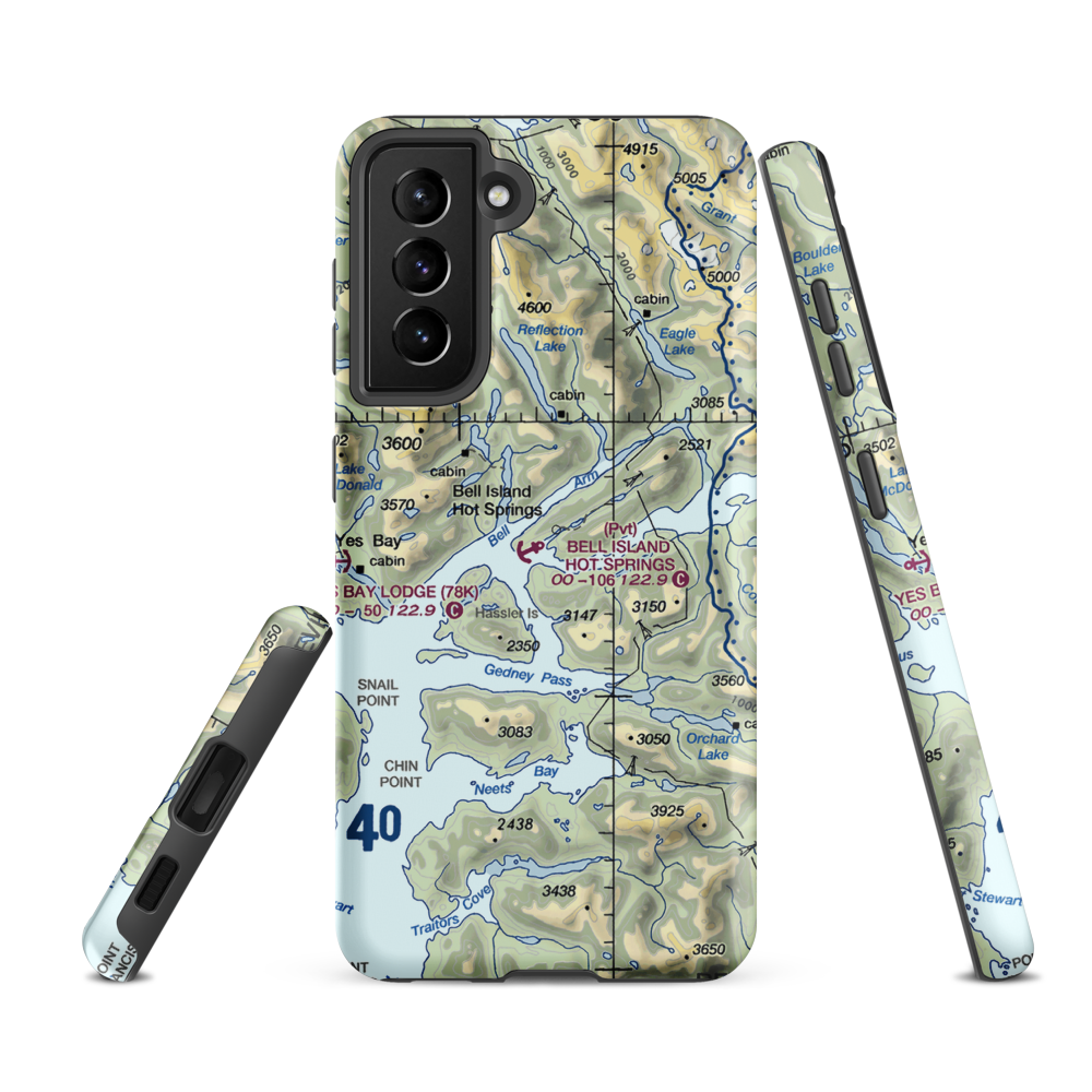 Bell Island Hot Springs Seaplane Base (KBE) VFR Sectional Samsung Phone Case Samsung Galaxy S21 FE model shown