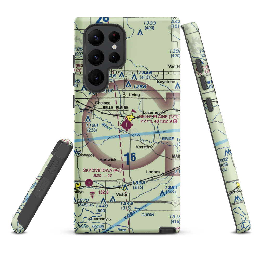 Belle Plaine Municipal Airport (TZT) VFR Sectional Samsung Phone Case Samsung Galaxy S22 Ultra model shown