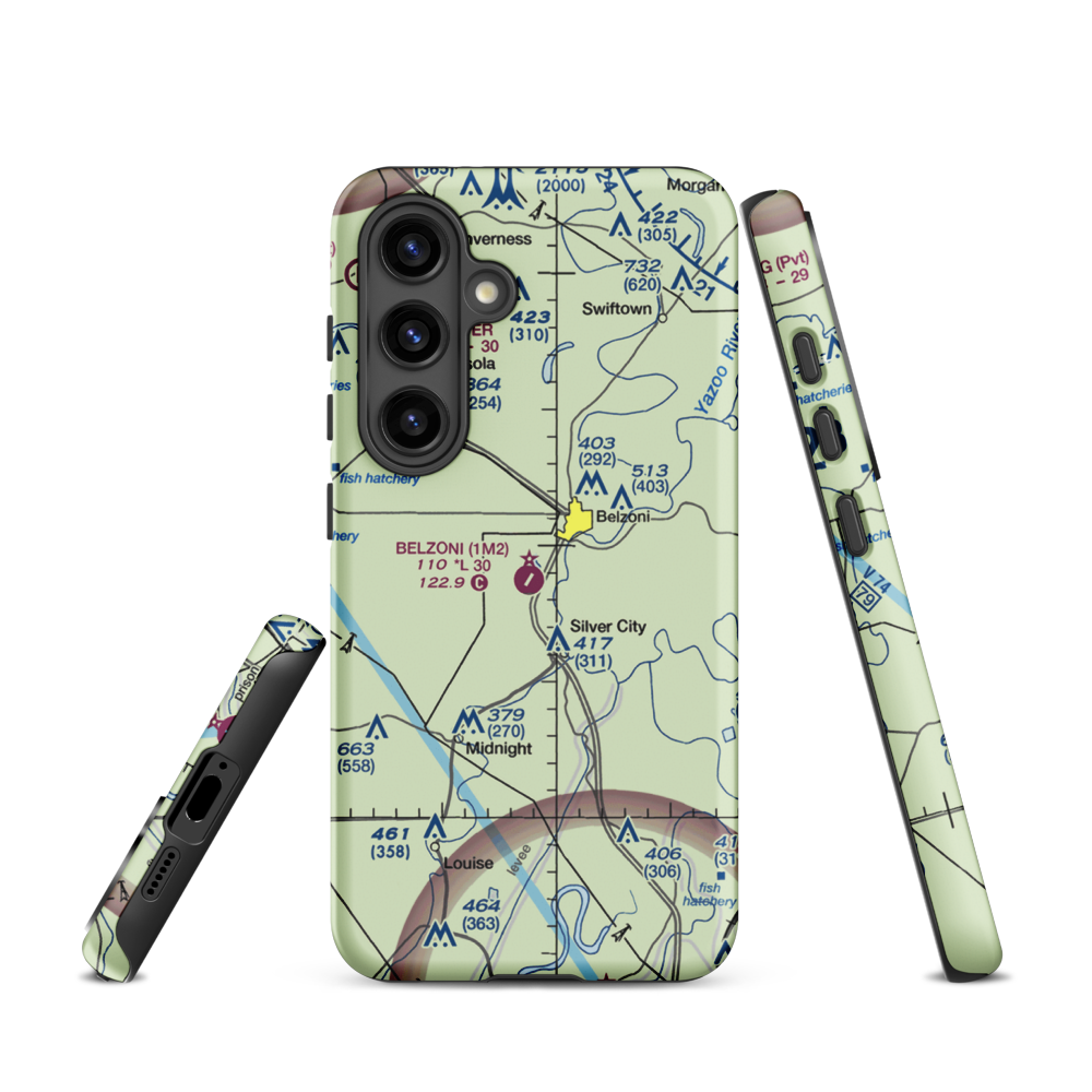 Belzoni Municipal Airport (1M2) VFR Sectional Samsung Phone Case Samsung Galaxy S24 model shown