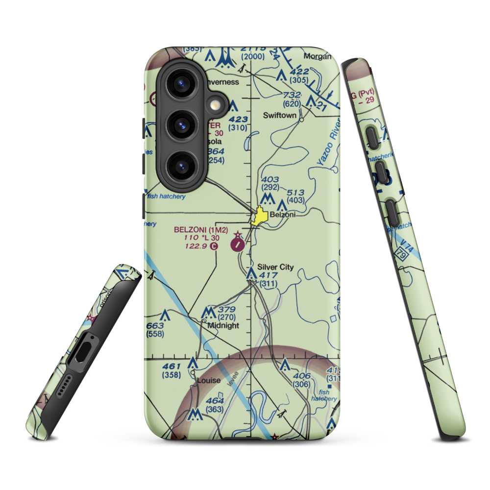 Belzoni Municipal Airport (1M2) VFR Sectional Samsung Phone Case Samsung Galaxy S24 Plus model shown