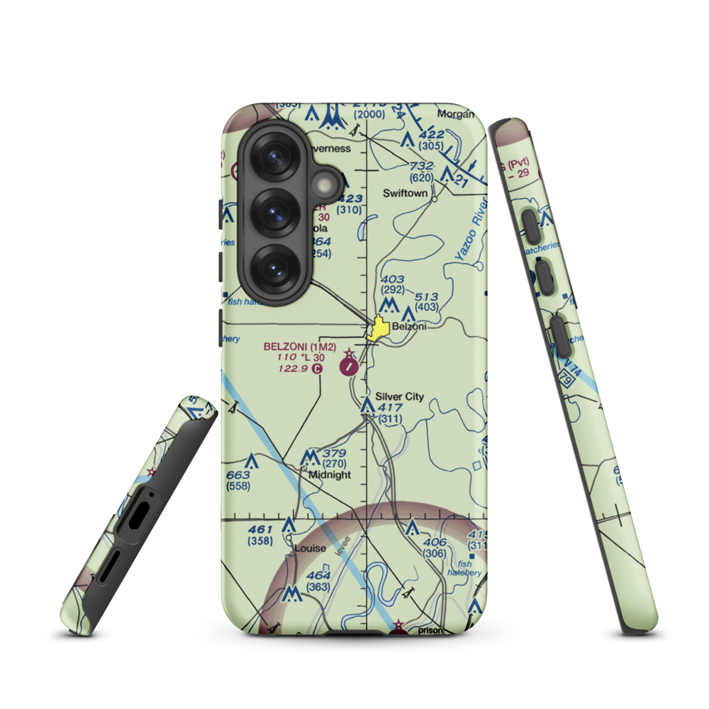 Belzoni Municipal Airport (1M2) VFR Sectional Samsung Phone Case Samsung Galaxy S25 model shown