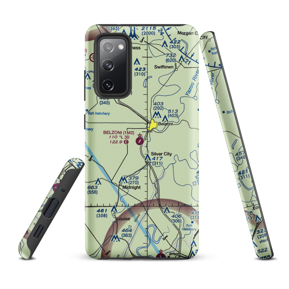Belzoni Municipal Airport (1M2) VFR Sectional Samsung Phone Case Samsung Galaxy S20 FE model shown