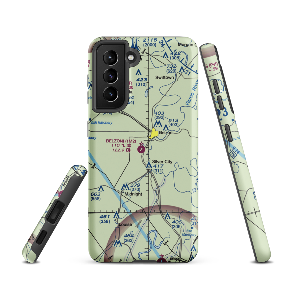 Belzoni Municipal Airport (1M2) VFR Sectional Samsung Phone Case Samsung Galaxy S21 model shown