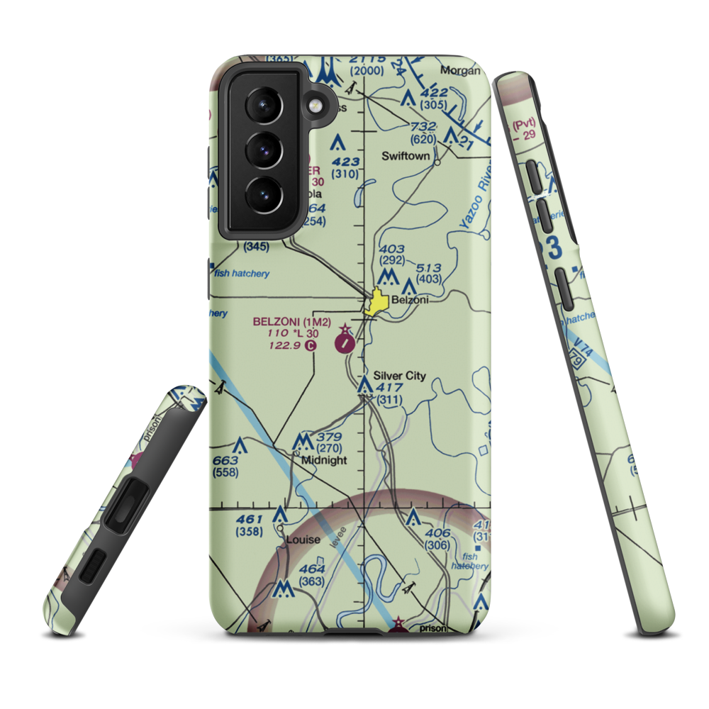 Belzoni Municipal Airport (1M2) VFR Sectional Samsung Phone Case Samsung Galaxy S21 Plus model shown
