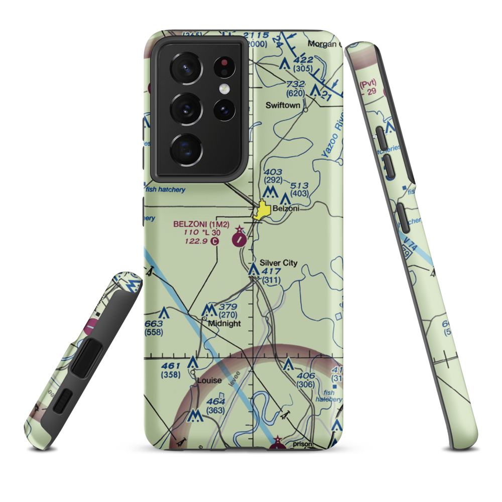 Belzoni Municipal Airport (1M2) VFR Sectional Samsung Phone Case Samsung Galaxy S21 Ultra model shown