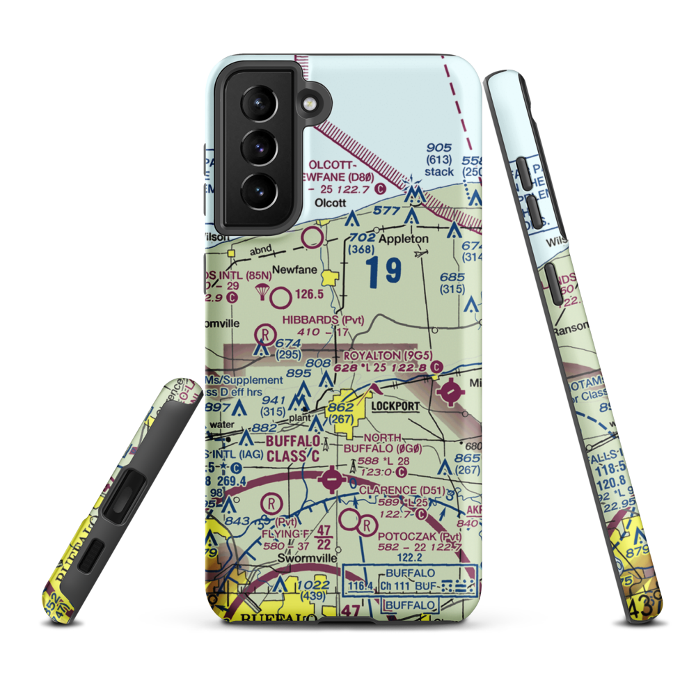 Bent-Wing Airport (59NY) VFR Sectional Samsung Phone Case Samsung Galaxy S21 Plus model shown