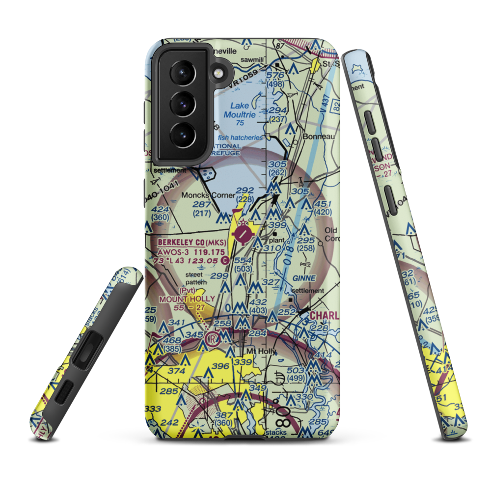Berkeley County Airport (MKS) VFR Sectional Samsung Phone Case Samsung Galaxy S21 Plus model shown