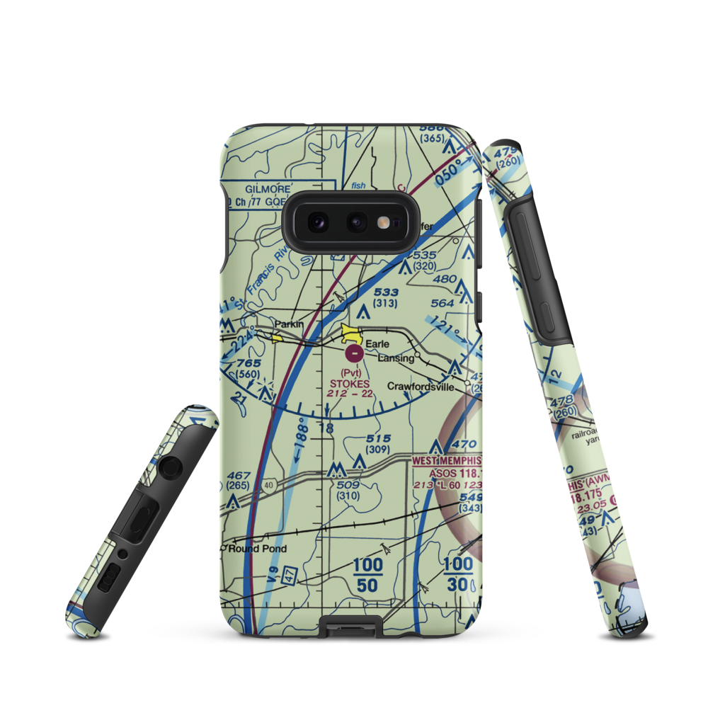 Bernard Manor Airport (65AR) VFR Sectional Samsung Phone Case Samsung Galaxy S10e model shown