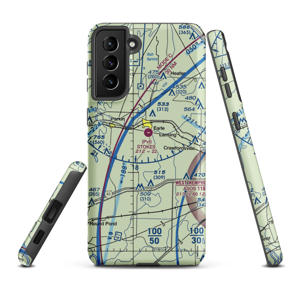 Bernard Manor Airport (65AR) VFR Sectional Samsung Phone Case Samsung Galaxy S21 Plus model shown