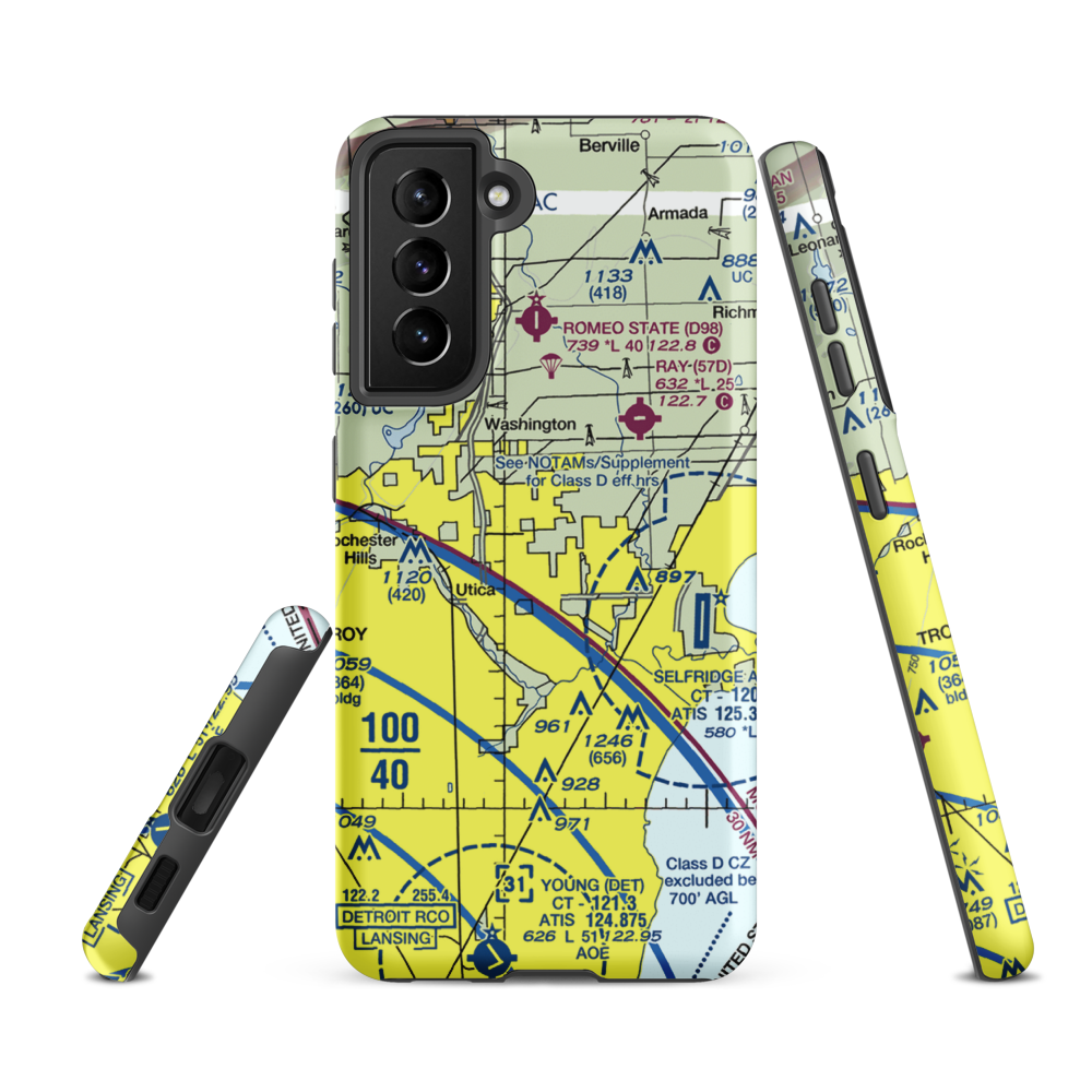 Berz-Macomb Airport (UIZ) VFR Sectional Samsung Phone Case Samsung Galaxy S21 FE model shown