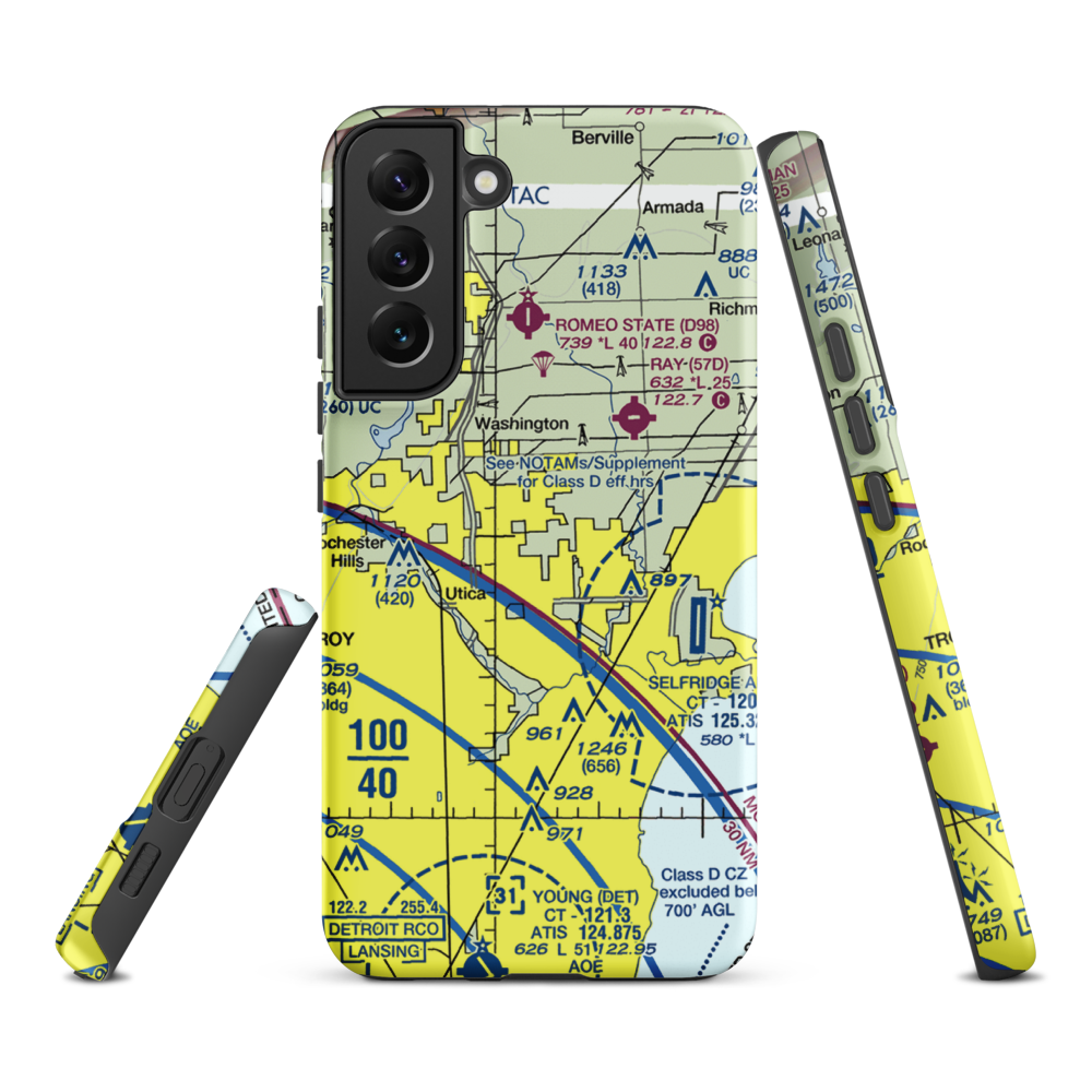Berz-Macomb Airport (UIZ) VFR Sectional Samsung Phone Case Samsung Galaxy S22 Plus model shown