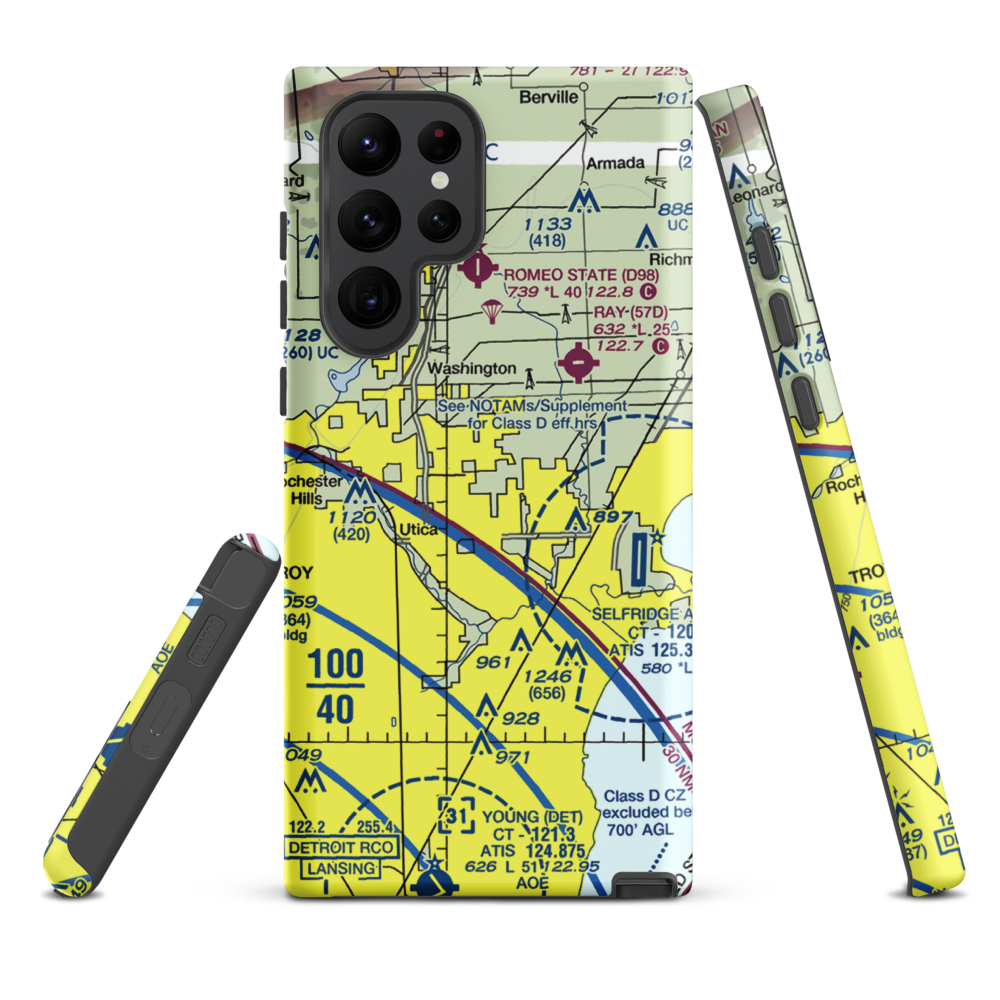 Berz-Macomb Airport (UIZ) VFR Sectional Samsung Phone Case Samsung Galaxy S22 Ultra model shown
