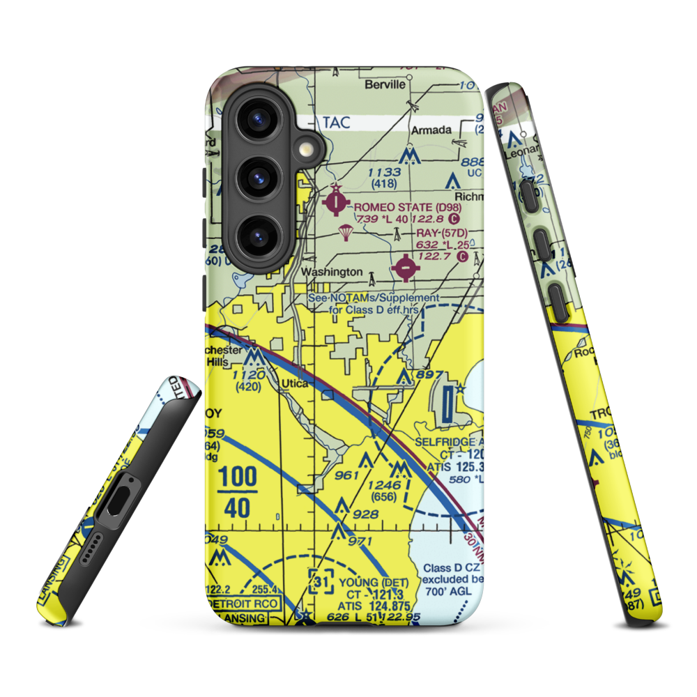 Berz-Macomb Airport (UIZ) VFR Sectional Samsung Phone Case Samsung Galaxy S24 Plus model shown