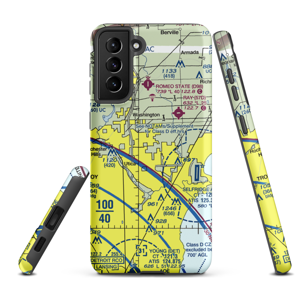 Berz-Macomb Airport (UIZ) VFR Sectional Samsung Phone Case Samsung Galaxy S21 Plus model shown