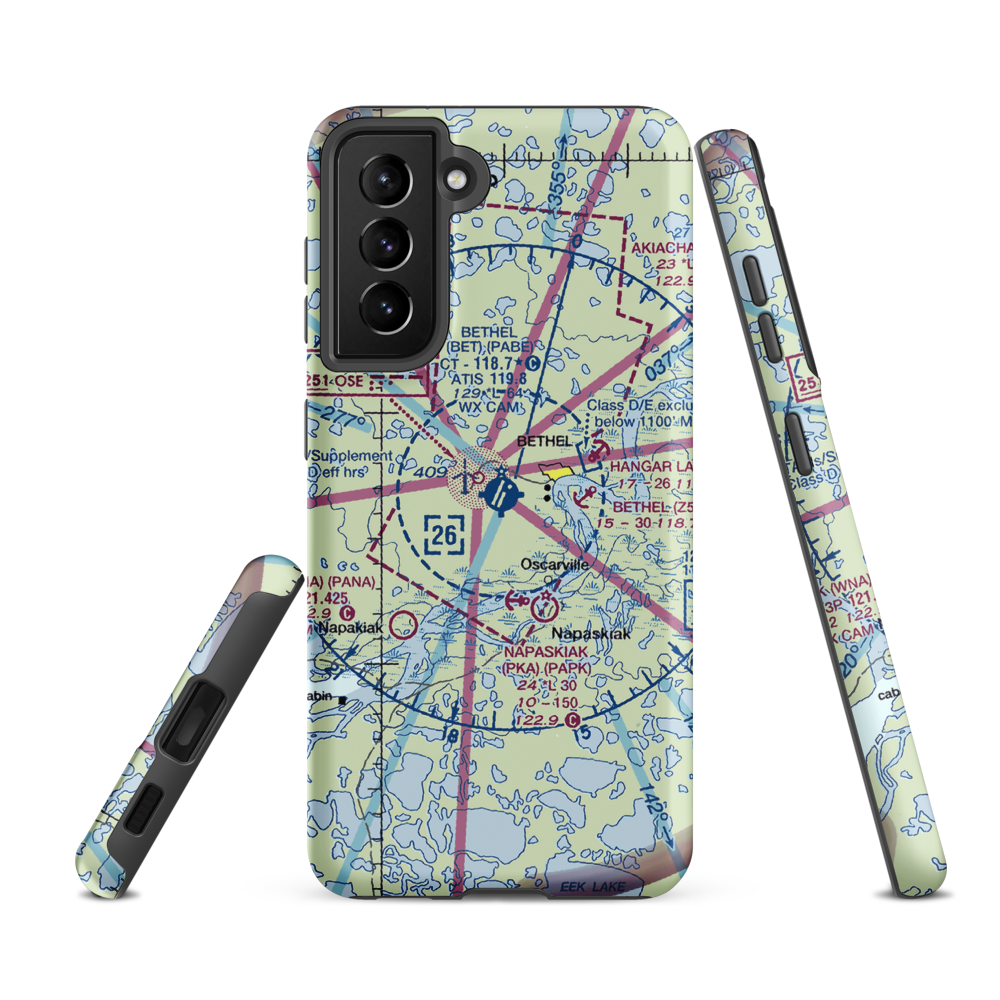 Bethel Airport (BET) VFR Sectional Samsung Phone Case Samsung Galaxy S21 FE model shown