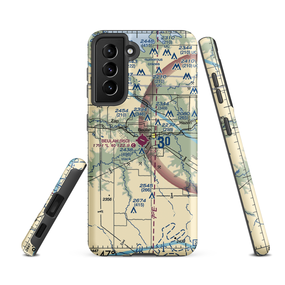 Beulah Airport (95D) VFR Sectional Samsung Phone Case Samsung Galaxy S21 FE model shown