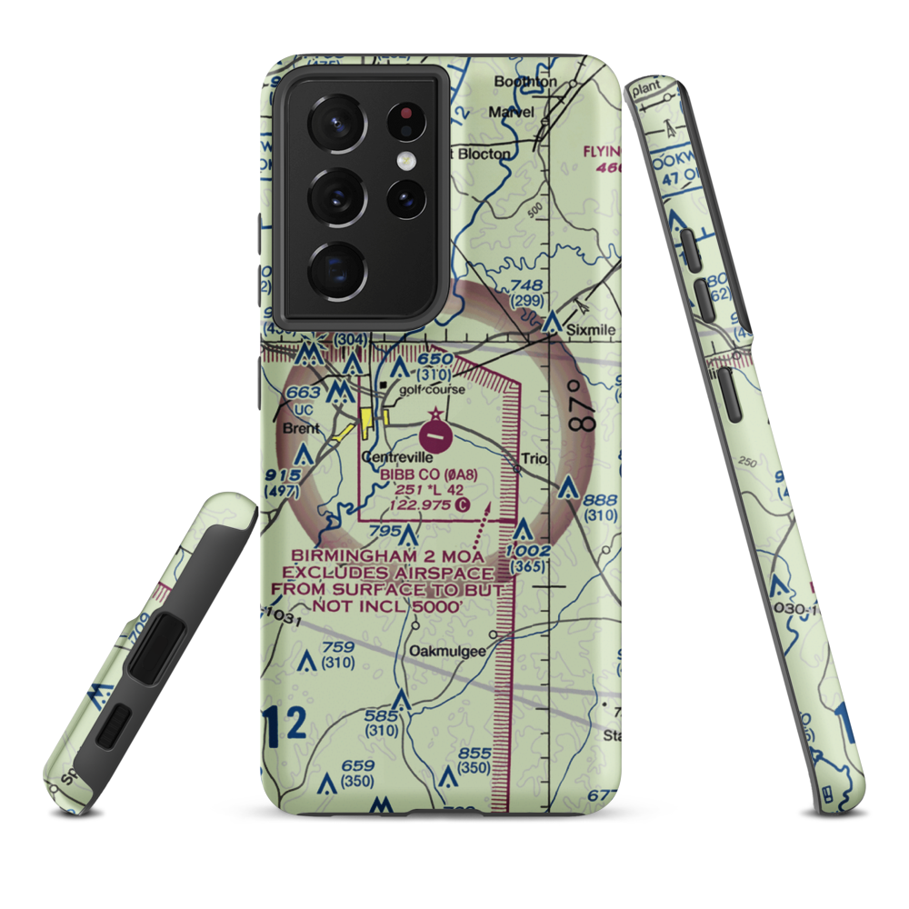 Bibb County Airport (0A8) VFR Sectional Samsung Phone Case Samsung Galaxy S21 Ultra model shown