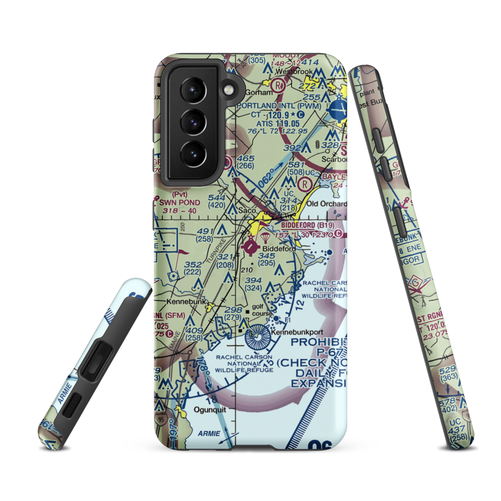 Biddeford Municipal Airport (B19) VFR Sectional Samsung Phone Case Samsung Galaxy S21 FE model shown