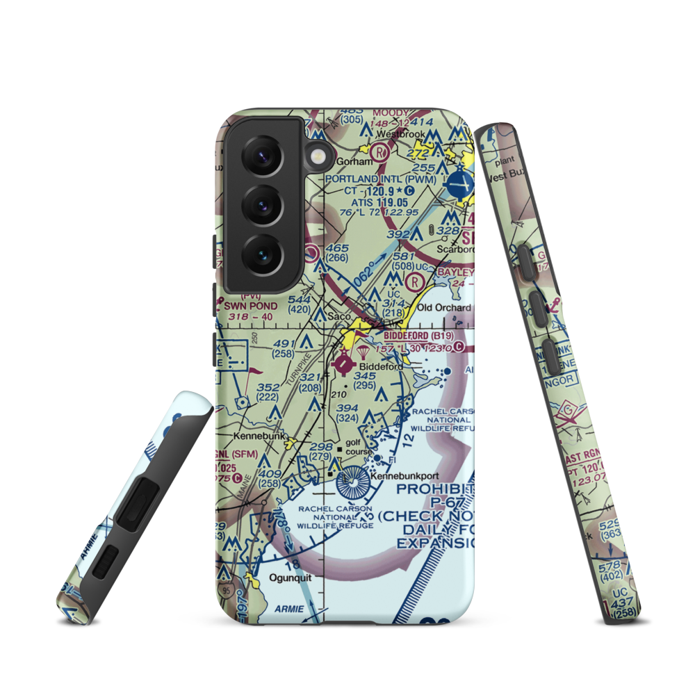 Biddeford Municipal Airport (B19) VFR Sectional Samsung Phone Case Samsung Galaxy S22 model shown