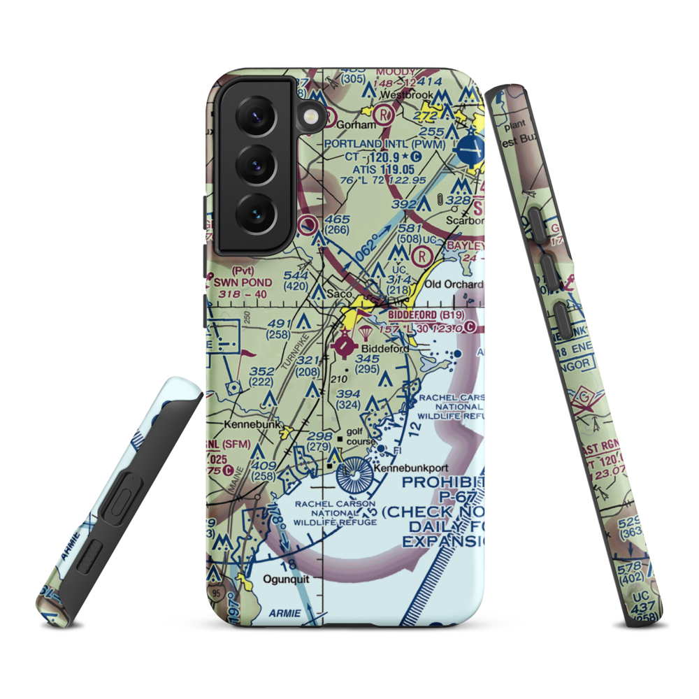 Biddeford Municipal Airport (B19) VFR Sectional Samsung Phone Case Samsung Galaxy S22 Plus model shown