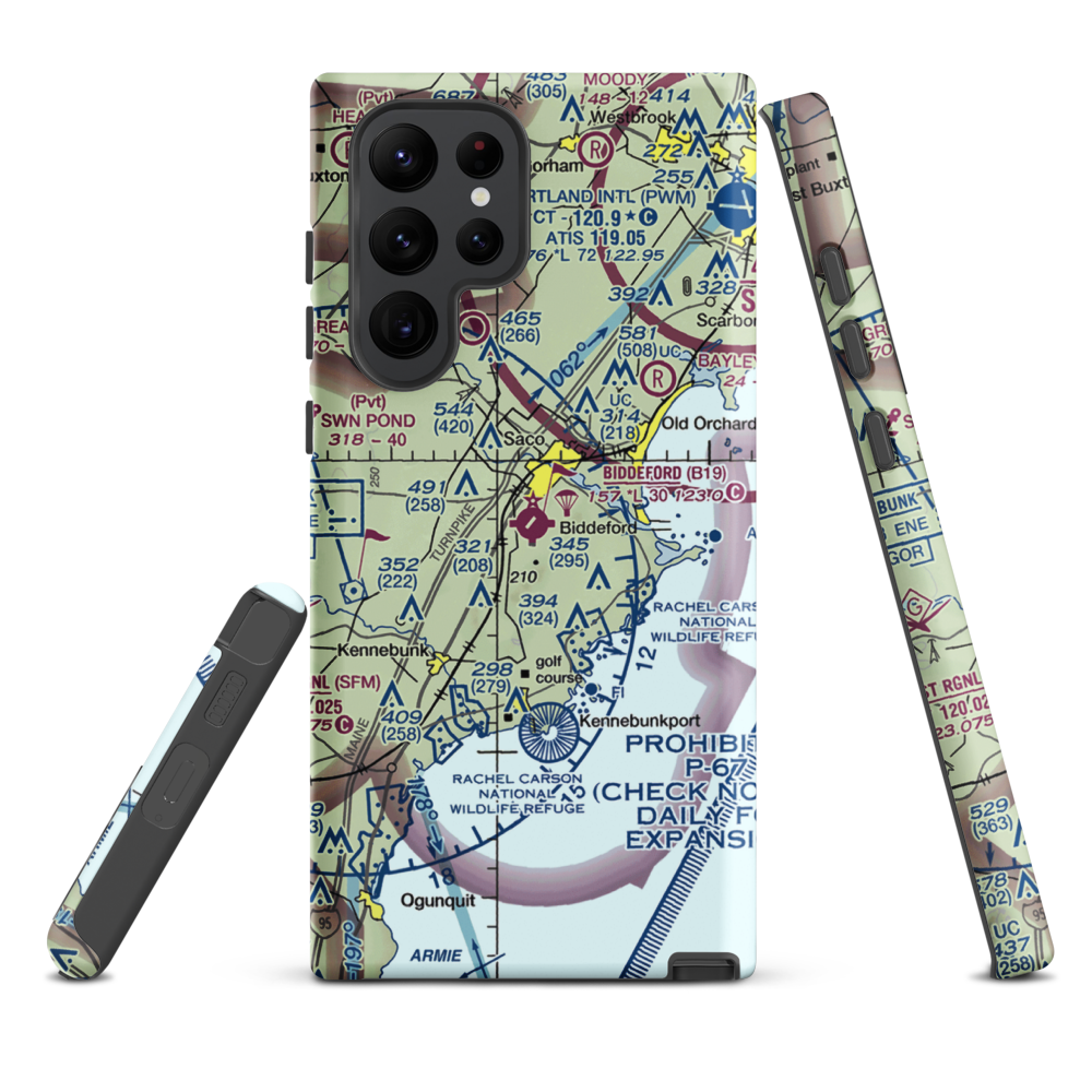 Biddeford Municipal Airport (B19) VFR Sectional Samsung Phone Case Samsung Galaxy S22 Ultra model shown