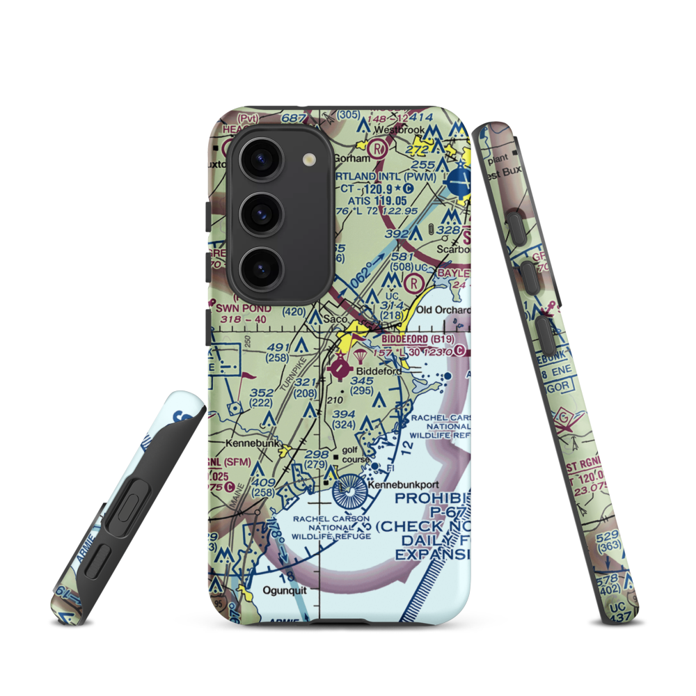 Biddeford Municipal Airport (B19) VFR Sectional Samsung Phone Case Samsung Galaxy S23 model shown